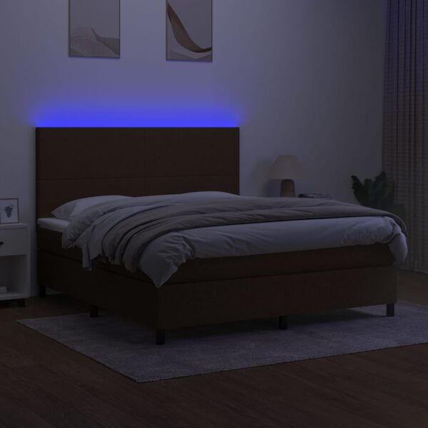 vidaXL Boxspring met matras en LED stof donkerbruin 160x200 cm