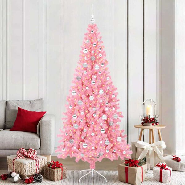 vidaXL Kerstboom met 300 LED met standaard Roze 210 cm PVC
