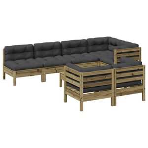 vidaXL 8-delige Loungeset met kussens ge&iuml;mpregneerd grenenhout