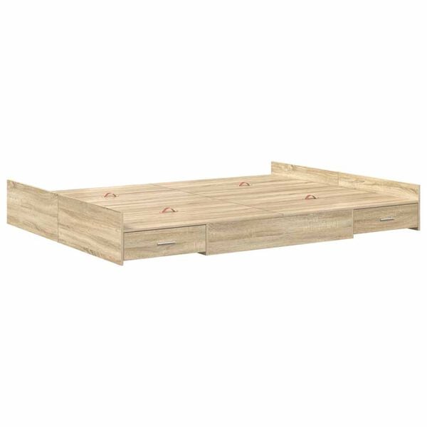 vidaXL Opbergbedframe met lade Sonoma Eiken 140 x 190 cm Bewerkt hout