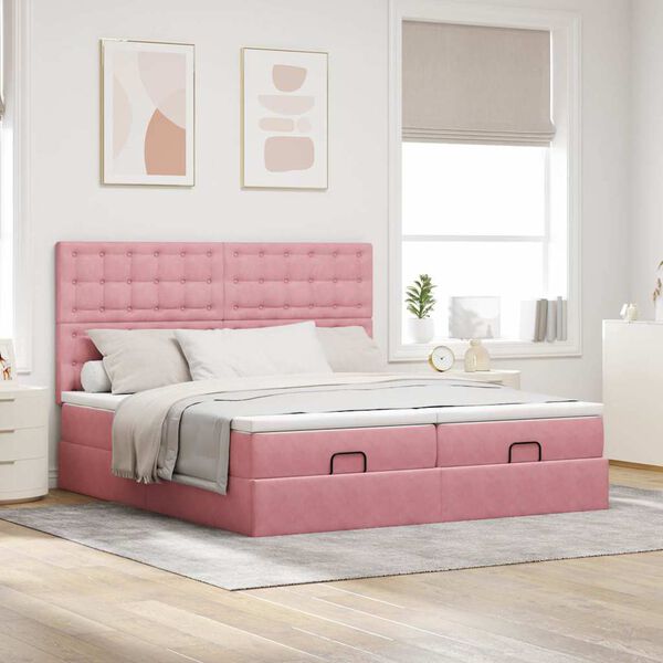 vidaXL Ottoman bed met matrassen 160x200cm fluweel roze