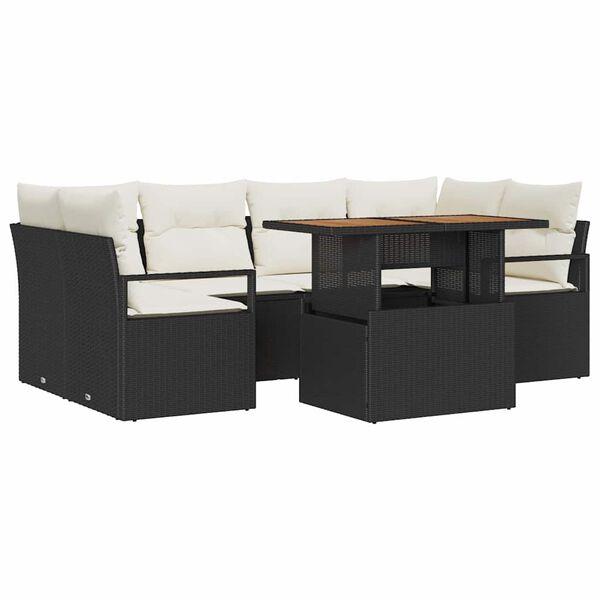 vidaXL Tuin Sofa Set met kussen 7 pcs Zwart en cr&egrave;me