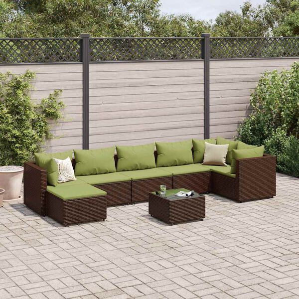 vidaXL 8-delige Loungeset met kussens poly rattan bruin