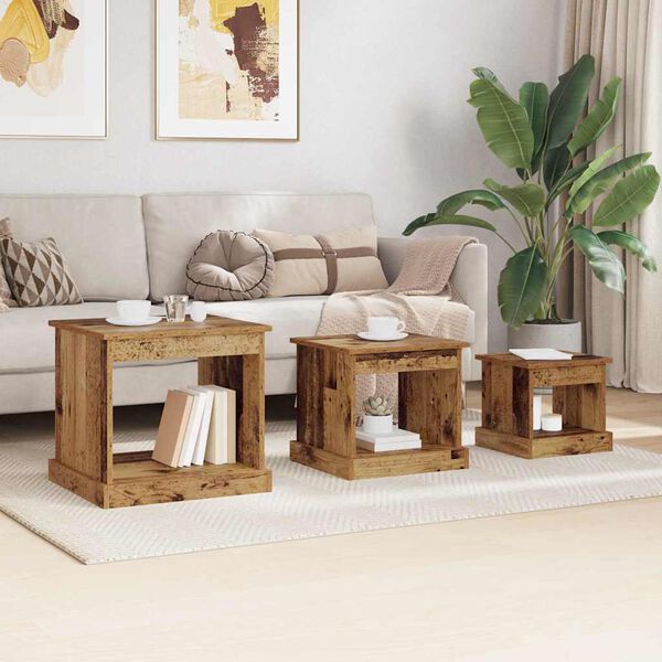 vidaXL Salontafel 3 pcs Oud Hout Bewerkt hout
