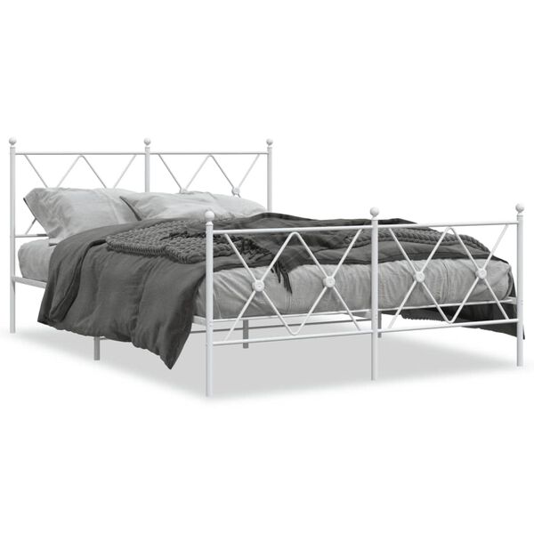 vidaXL Bedframe met hoofd- en voeteneinde metaal wit 140x190 cm