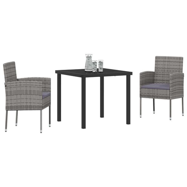 vidaXL Tuin eettafelset met kussen 3 pcs Grijs poly rattan