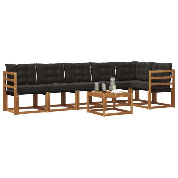 vidaXL Buiten bankenset met kussen 7 pcs Natuurlijk en Zwart