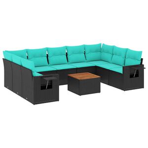 vidaXL 10-delige tuinbankset met kussens van zwart polyrotan