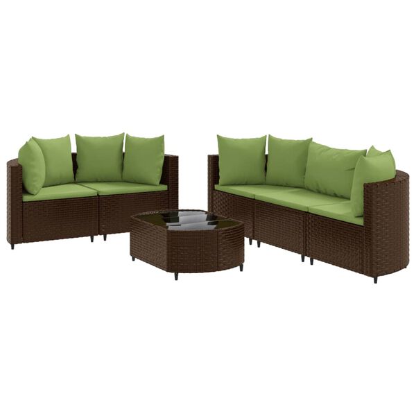 vidaXL 6-delige Loungeset met kussens poly rattan bruin