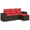 vidaXL 4-delige Loungeset met kussens poly rattan bruin