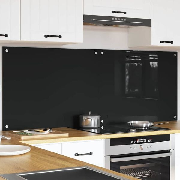 vidaXL Keuken Achterwand 2 pcs Zwart 80 x 60 cm gehard glas