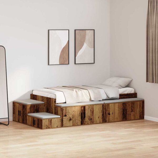 vidaXL Opbergbedframe Oud hout 234 x 103 x 53.5 cm Bewerkt hout
