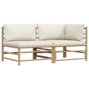 vidaXL 2-delige Loungeset met cr&egrave;mewitte kussens bamboe