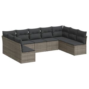 vidaXL 9-delige Loungeset met kussens poly rattan grijs