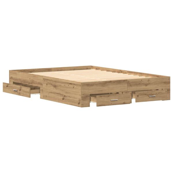 vidaXL Bedframe met lade Artisan Eiken 135 x 190 cm Bewerkt hout