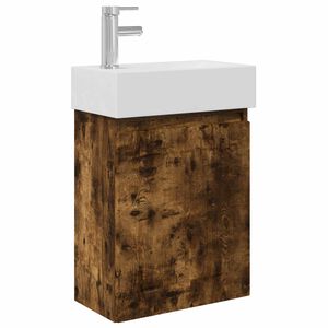vidaXL Badkamermeubel met kraan Gerookt eiken 45,5 x 25,5 x 84 cm