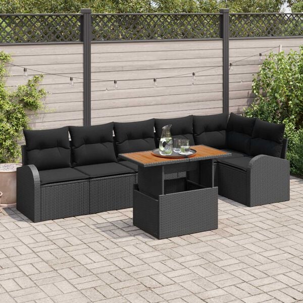 vidaXL Tuin Sofa Set met opslag 7 pcs Zwart Poly riet