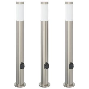 vidaXL Bolderverlichting met stopcontact 3 stuks 80 cm roestvrij staal IP44