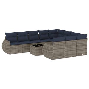 vidaXL 11-delige tuinbankset met kussens, grijs polyrotan