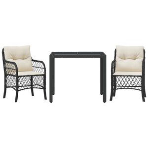 vidaXL 3-delige Bistroset met kussens poly rattan zwart
