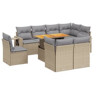 vidaXL 9-delige Loungeset met kussens poly rattan beige