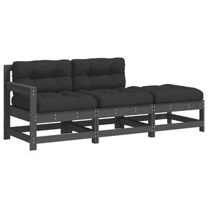 vidaXL 3-delige Loungeset met kussens massief hout grijs