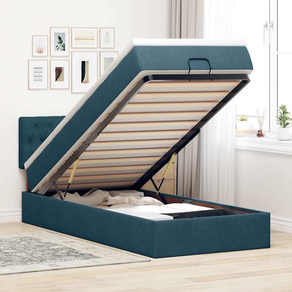 vidaXL Ottoman bed met matras en LED's 100x200 cm fluweel donkerblauw