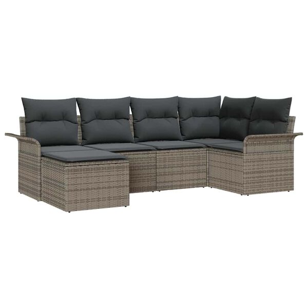 vidaXL Tuin Sofa Set met kussen 6 pcs Grijs poly rattan