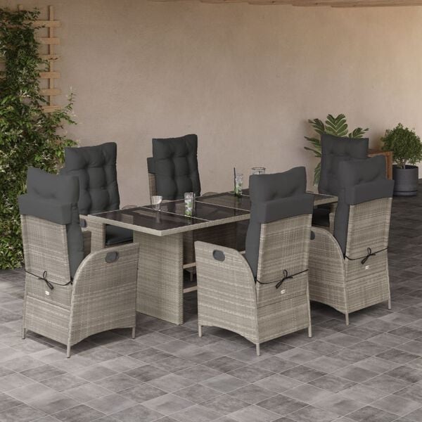 vidaXL 7-delige Tuinset met kussens poly rattan grijs