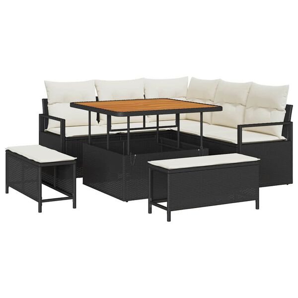vidaXL Tuin Sofa Set met kussen 8 pcs Zwart Poly riet