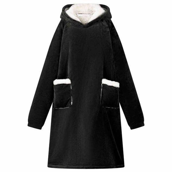 vidaXL Deken hoodie Zwart L Fleece en Flanel