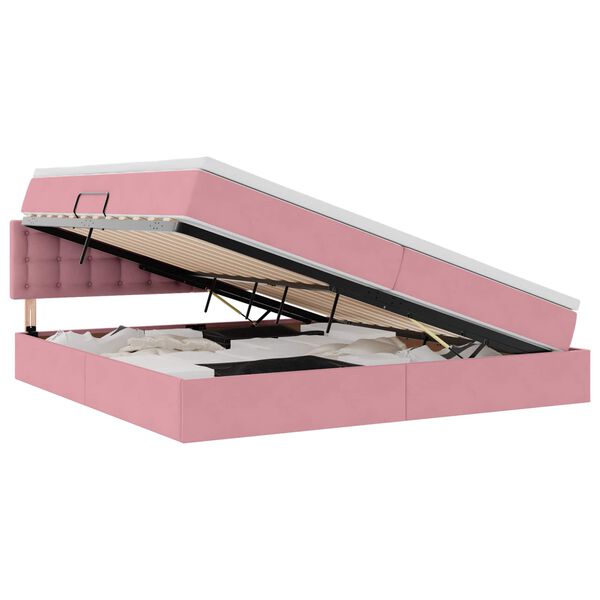 vidaXL Opbergbed met LED met matras Roze 200 x 200 cm Fluweel