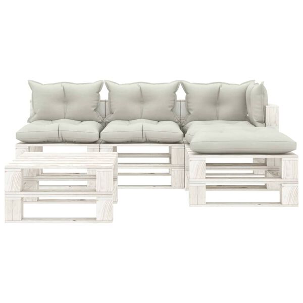 vidaXL 5-delige Loungeset met beige kussens pallet hout