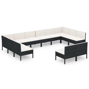 vidaXL 12-delige Loungeset met kussens poly rattan zwart