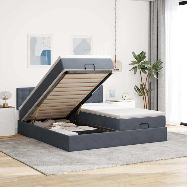 vidaXL Ottoman bed met matrassen 160x200cm fluweel donkergrijs