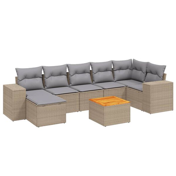 vidaXL 8-delige Loungeset met kussens poly rattan beige
