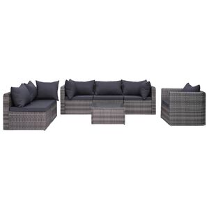 vidaXL 7-delige Loungeset met kussens poly rattan grijs