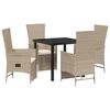 vidaXL Tuin eettafelset met kussen 5 pcs Beige poly rattan