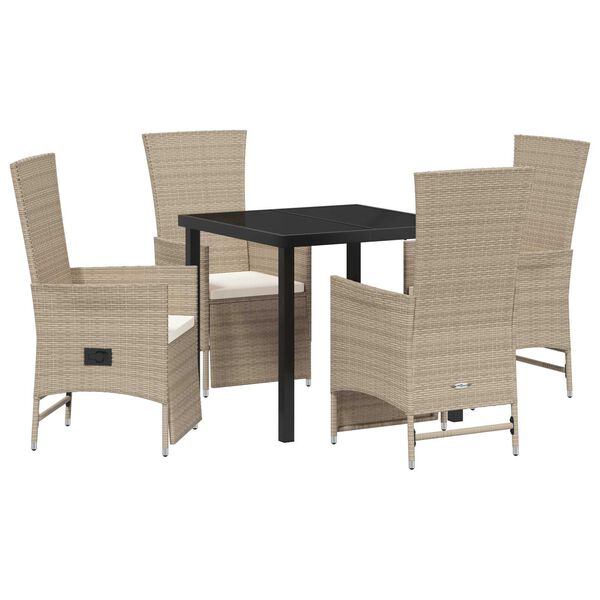 vidaXL Tuin eettafelset met kussen 5 pcs Beige poly rattan