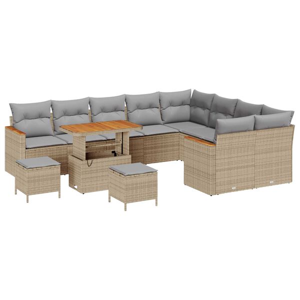vidaXL Tuin Sofa Set met kussen met opslag 12 pcs Beige Poly Rattan