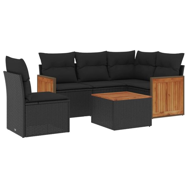 vidaXL 6-delige Loungeset met kussens poly rattan zwart
