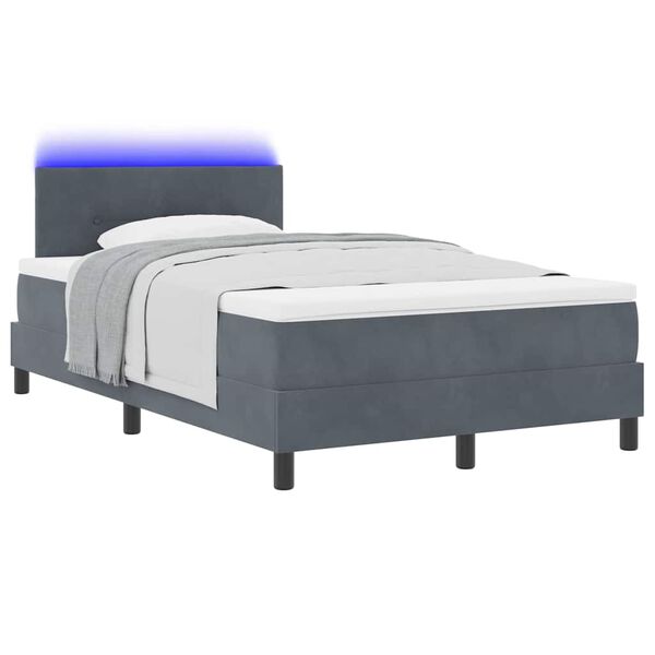 vidaXL LED Box Spring Bed met matras Donkergrijs 120 x 200 cm Fluweel