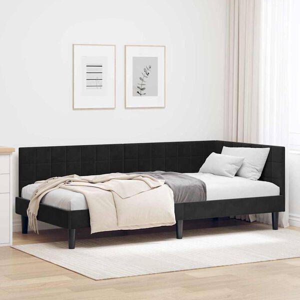 vidaXL Hoekbedframe met hoofdeinde Zwart 90 cm x 190 cm Fluweel