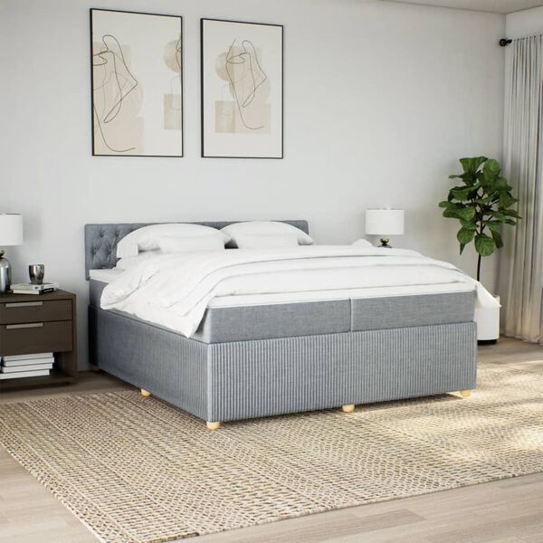 vidaXL Boxspring met matras stof lichtgrijs 200x200 cm