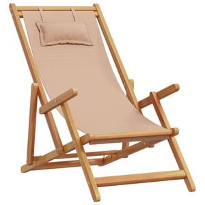 vidaXL Strandstoel inklapbaar massief eucalyptushout en stof taupe