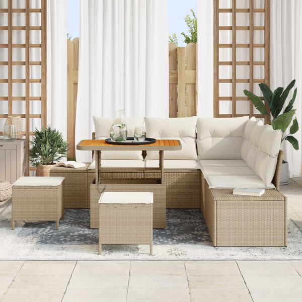 vidaXL Tuin Sofa Set met opslag 8 pcs Beige Poly riet