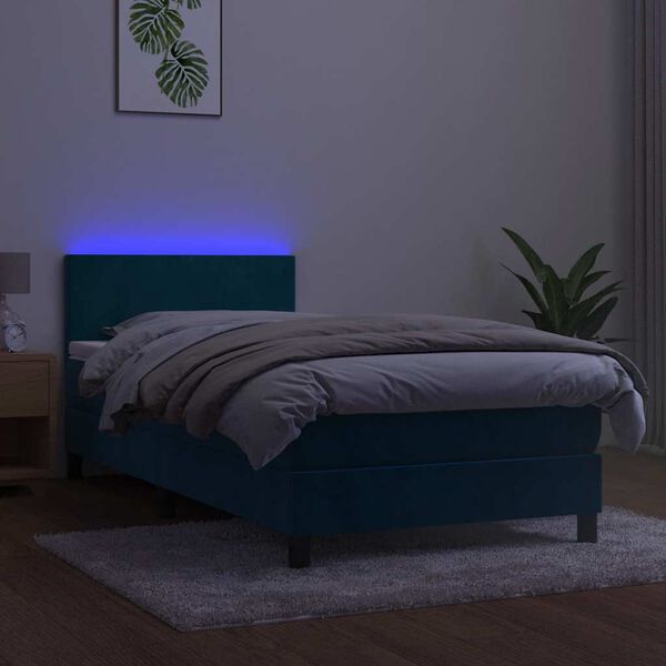 vidaXL Boxspring met matras en LED fluweel donkerblauw 90x190 cm