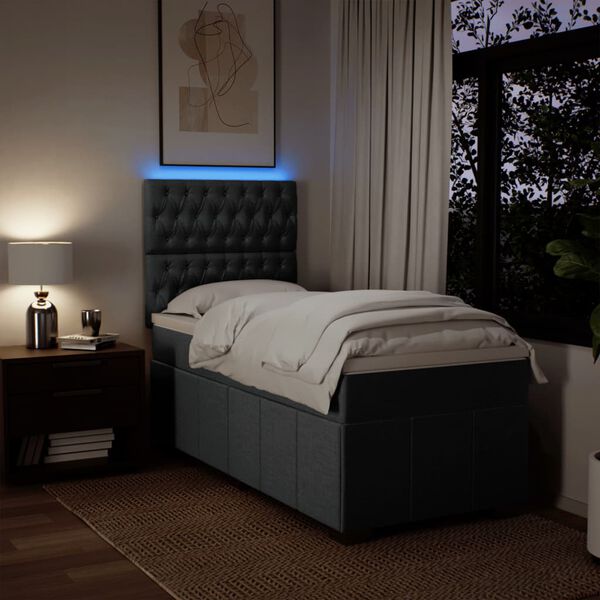 vidaXL Boxspring met matras stof donkergrijs 90x190 cm