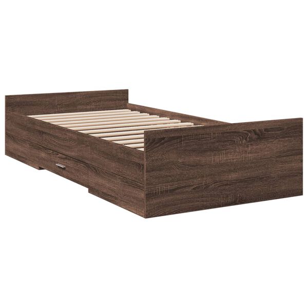 vidaXL Bedframe met lades bewerkt hout bruin eikenkleur 75x190 cm