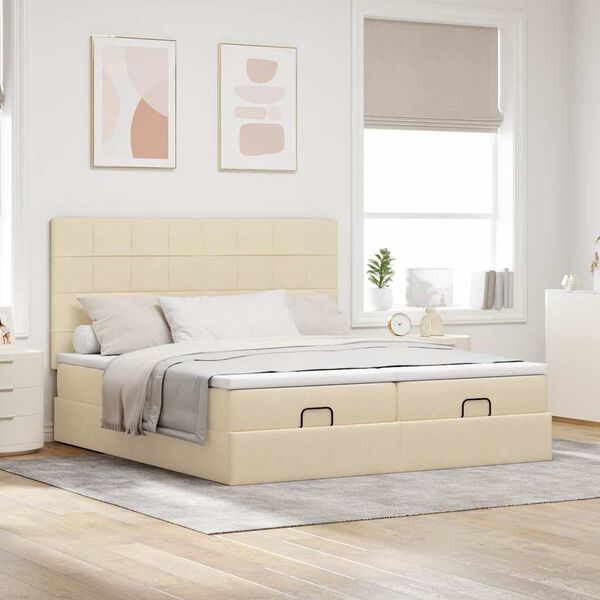vidaXL Ottoman bed met matrassen en LED's 160x200cm stof crèmekleurig